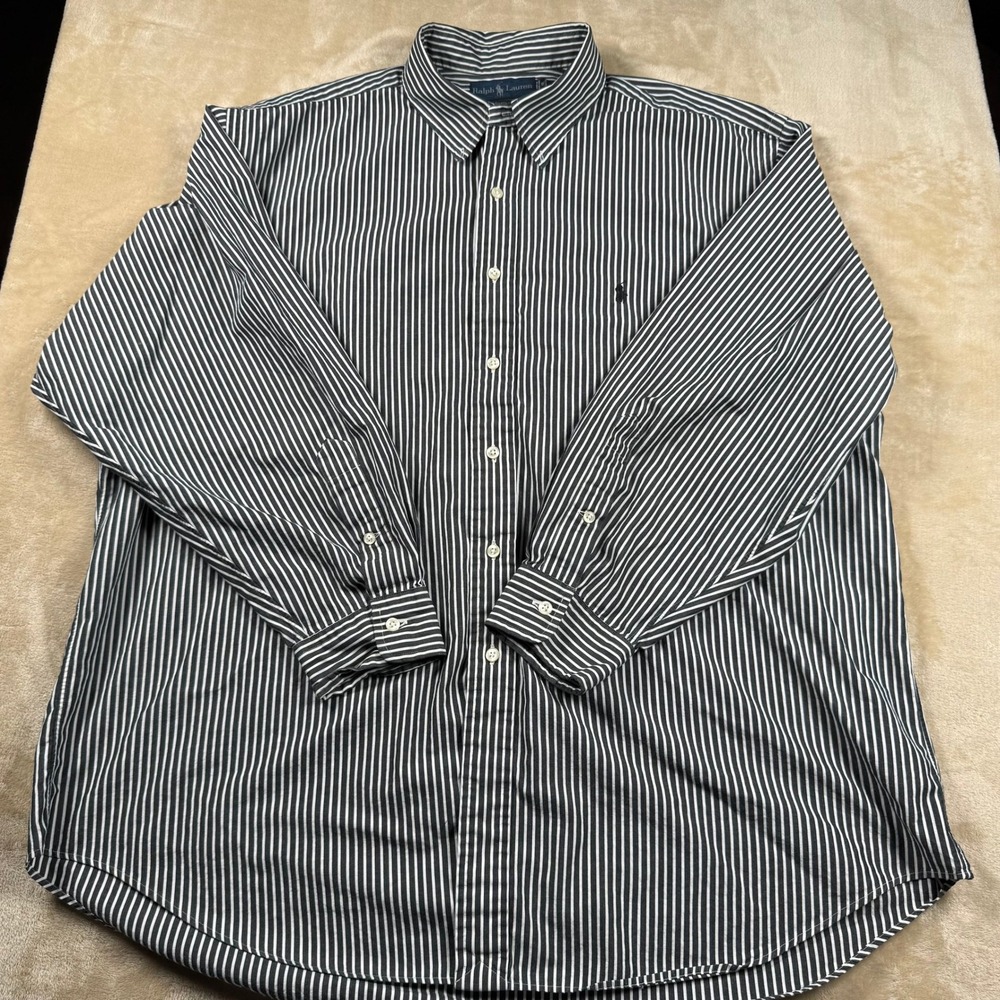 Ralph Lauren Yarmouth Mens Striped Long Sleeve Button Down Shirt Size 18‎ 34/35